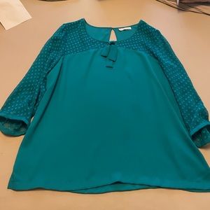 Hinge turquoise blouse. Polka dot details on the sleeves. Size medium.
